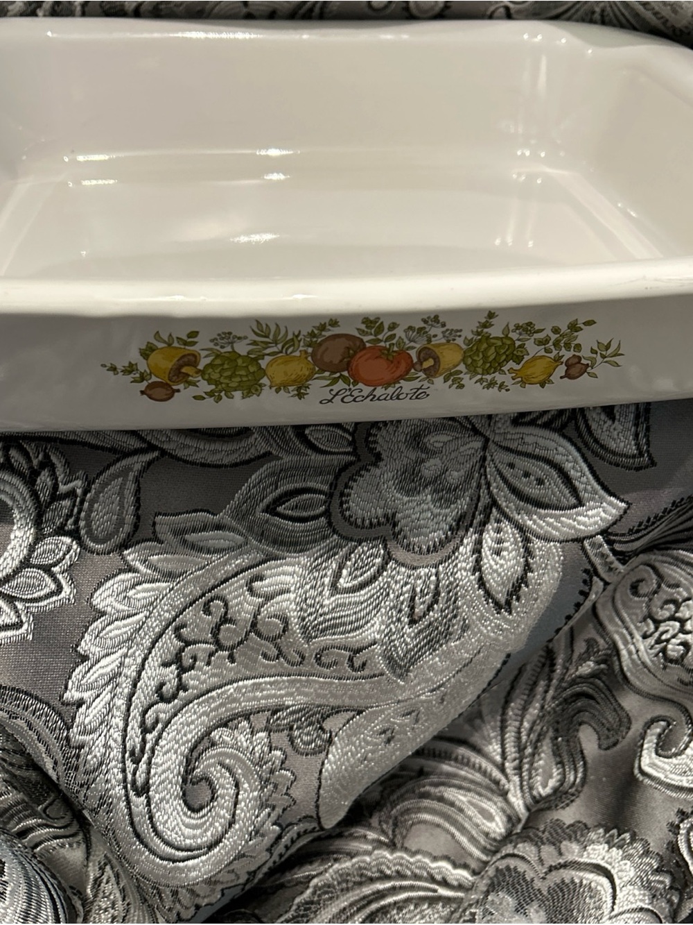 Corningware L'Echalote Ceramic Baking Dish with vegetable Motif - White